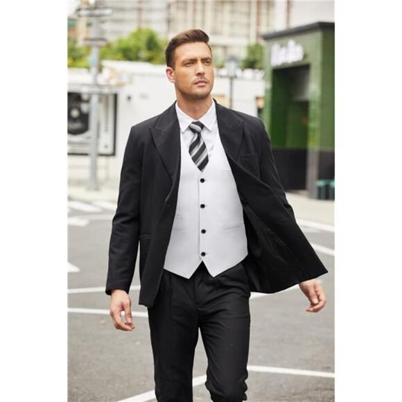 Men's Casual Business Vests Lightweight Waistcoat Slim Fit Suit Vest - Picture 4 of 6